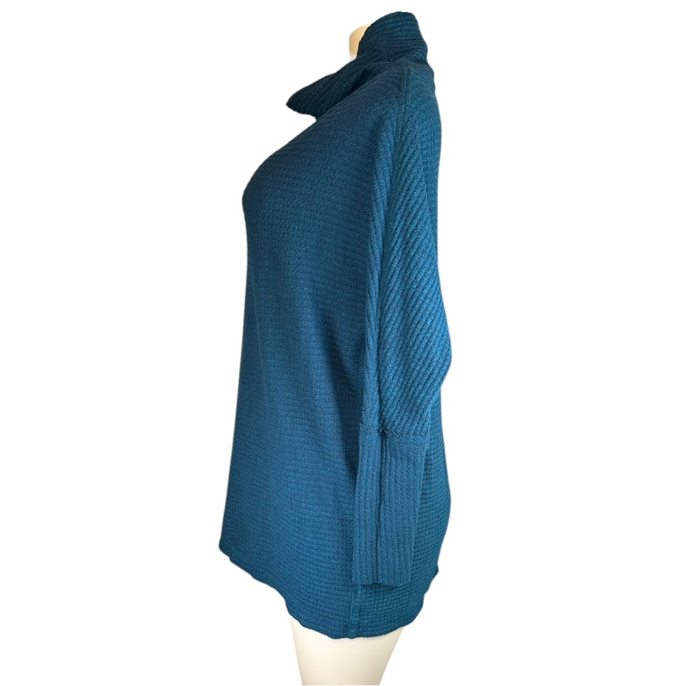 Free People We The Free Teal Cowl Neck Thermal Waffle-Knit Tunic Sweater Teal XS - Picture 5 of 13